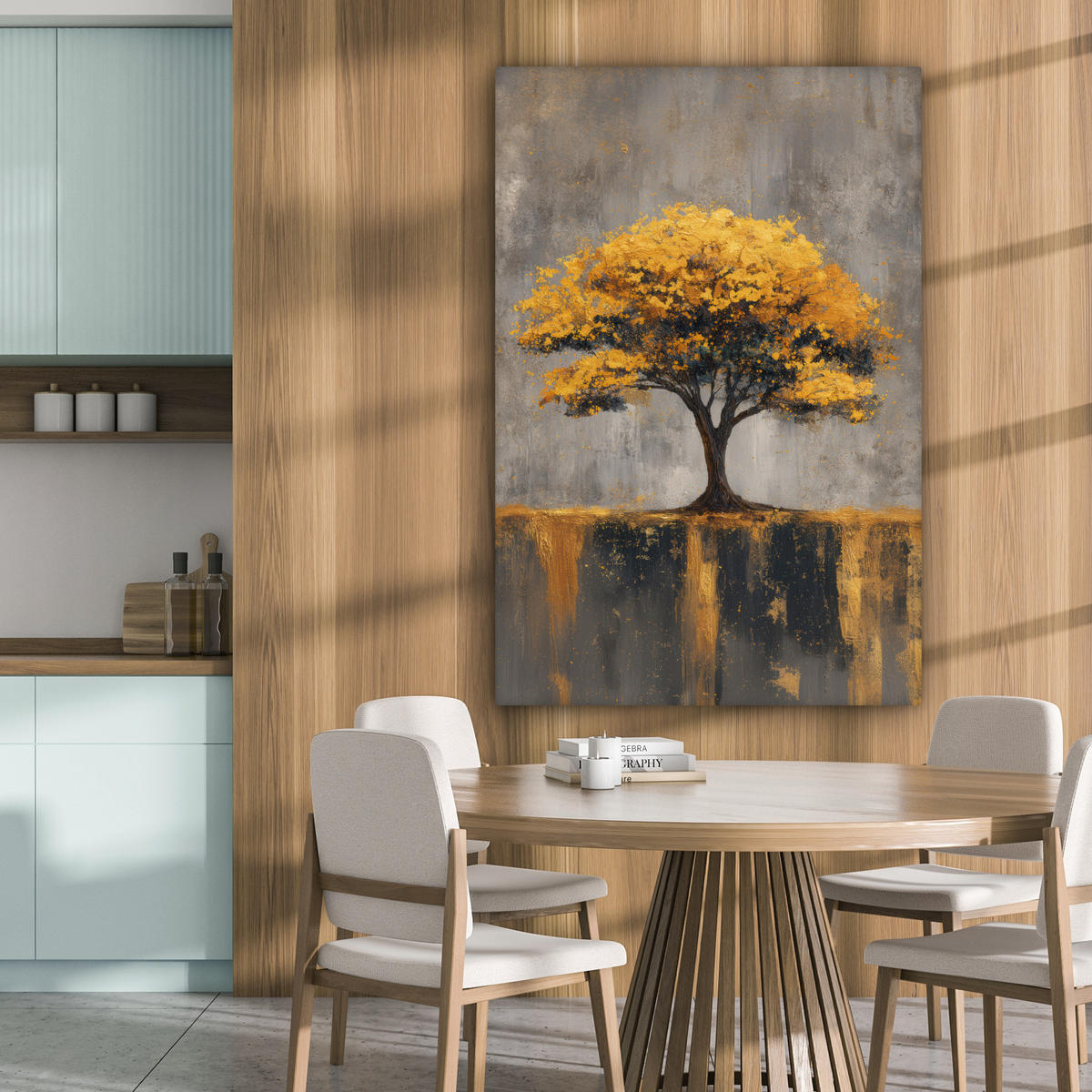 LEINWANDBILD Baum - Blätter - Gold - Abstrakt Deko Groß 90x140 cm - Grau, Textil (90/140cm) - MuchoWow