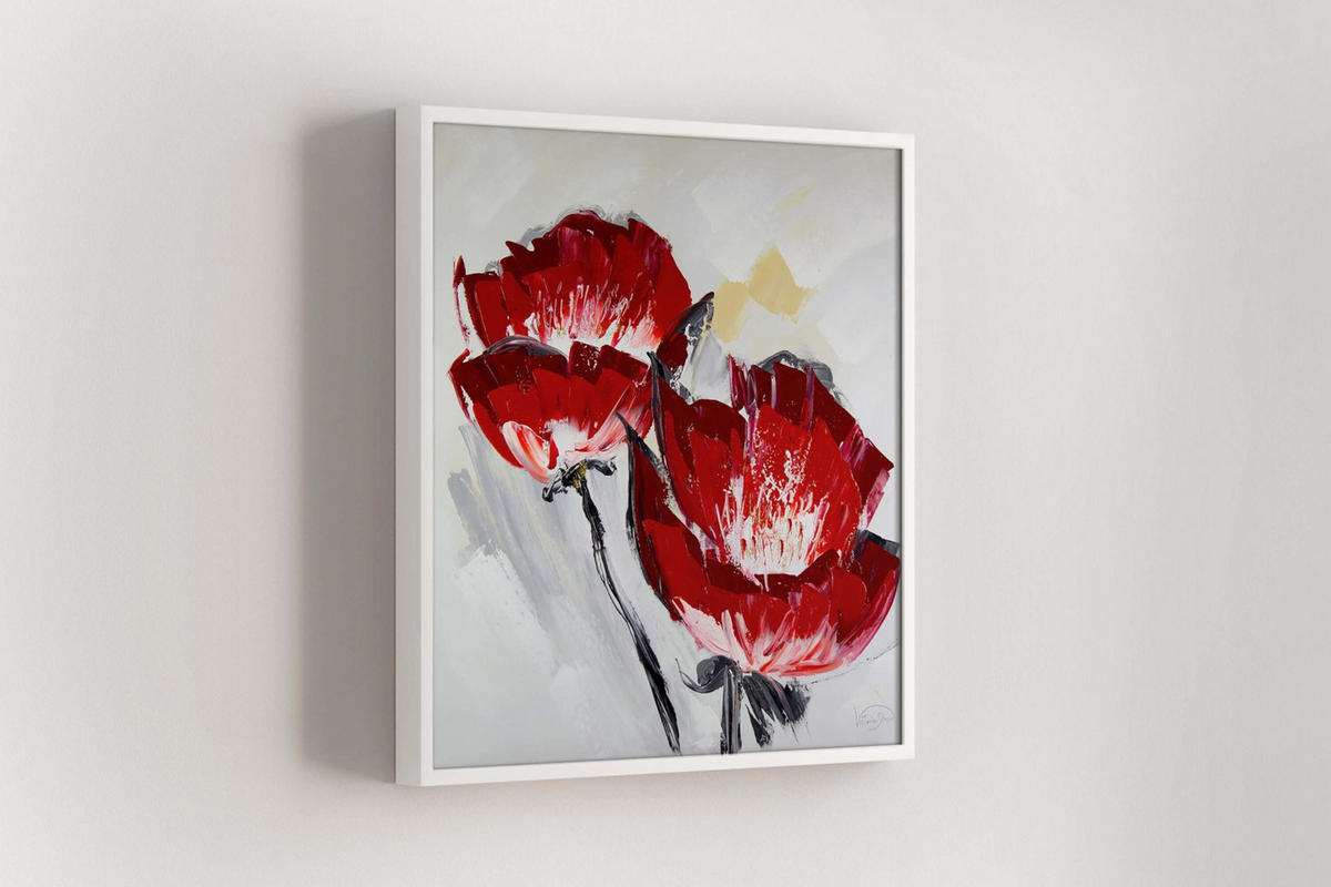 RUČNE MAĽOVANÝ AKRYLOVÝ OBRAZ 80/80 cm, červený, prírodný a botanický motív - červená, drevo/textil (80/80cm) - KUNSTLOFT