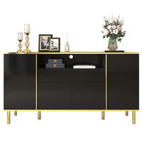 SIDEBOARD Schwarz, 4 Türen, 2 Schubladen, LED - Schwarz, Holz (150/80/40cm)