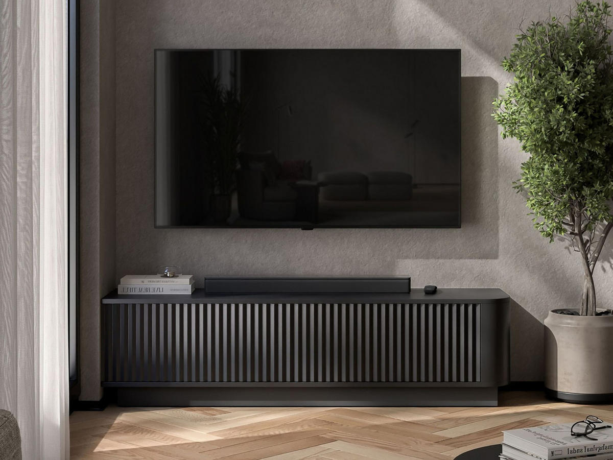 TV stolek Aurora černý matný 140 cm s podstavcem - černá, kompozitní dřevo (140/37/35cm) - Meble Lindner