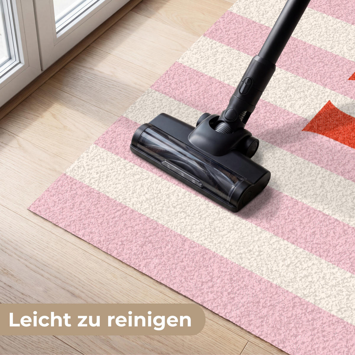 FUSSMATTE Hola - Zitat - Streifen - Pastell - Rosa - Rot - Weiß Schmutzfangmatte 180x120 cm - Rosa, Kunststoff (180/120cm) - MuchoWow