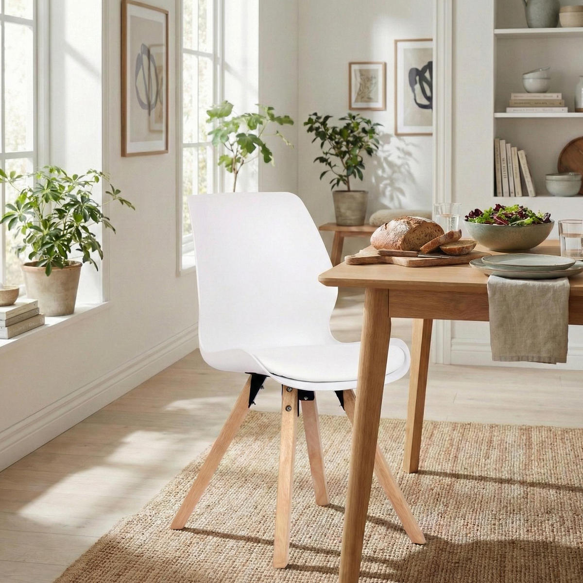 STUHL 4er Set Kunststoff Weiß - Eukalyptusholzfarben/Weiß, Holz/Kunststoff (49/87/58cm) - CLP