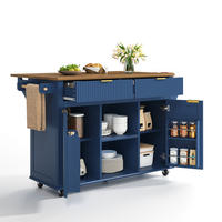 KÜCHENINSEL 89,5 cm MDF Blau Braun mit Klappbarer Arbeitsplatte und Gewürzregal - Dunkelblau, Holzwerkstoff (45/89.5/143cm) - Korfee