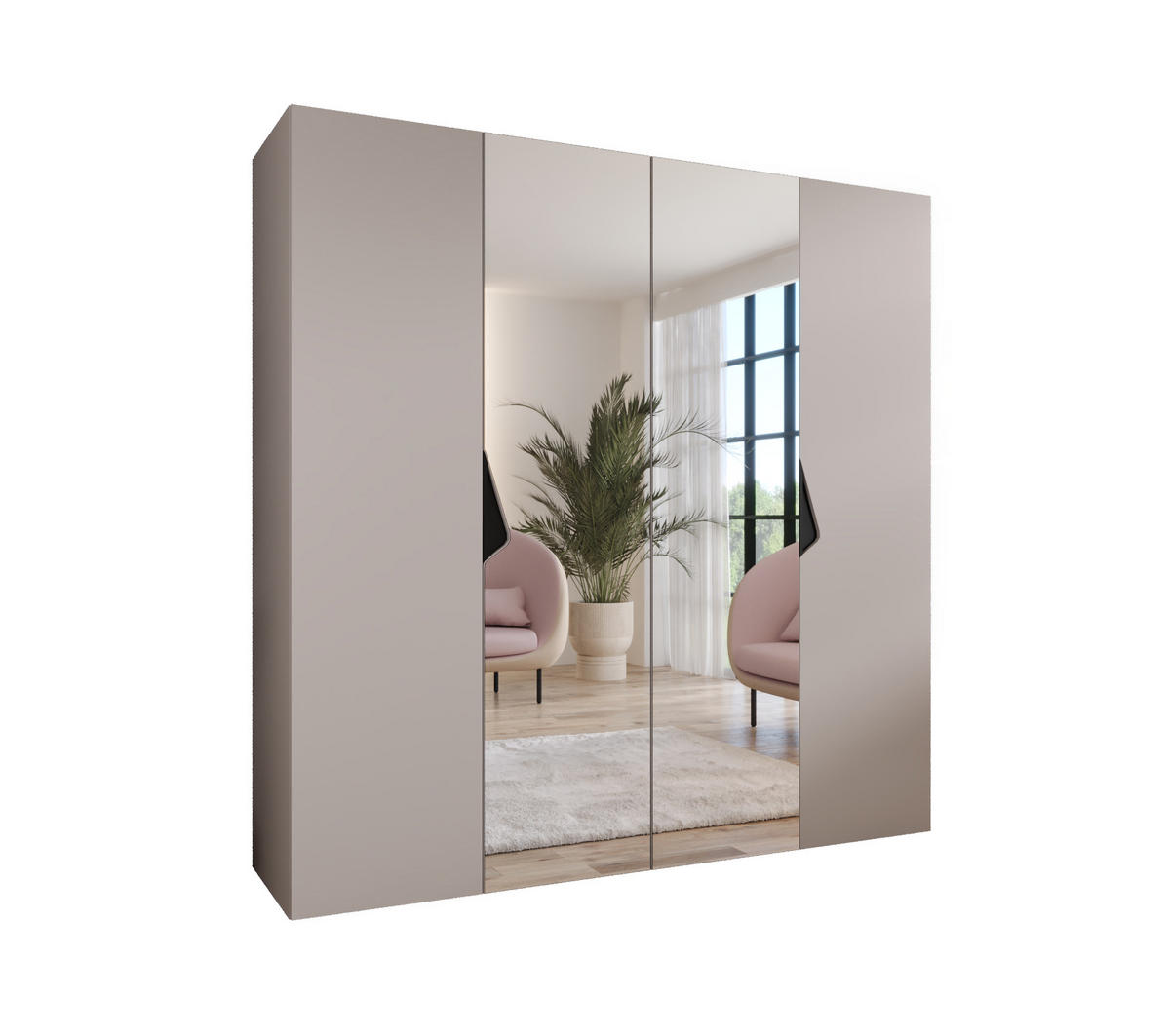 DREHTÜRENSCHRANK 202/200/52 4-türig - Beige/Schwarz, Holz/Metall (200/202/52cm) - Abiks Möbel