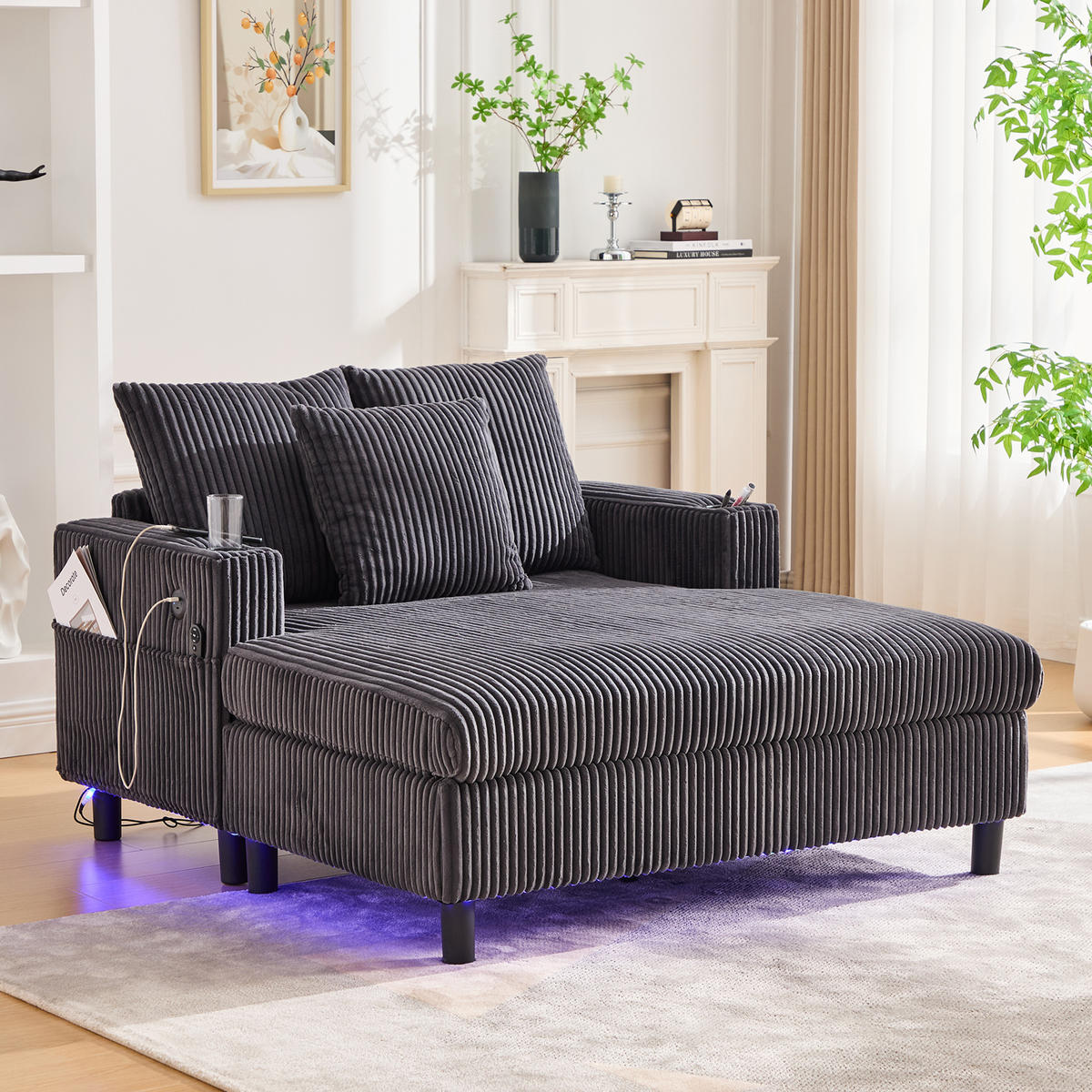 SOFABETT 142/128/85 cm Dunkelgrau - Dunkelgrau, Textil (128/85/142cm)