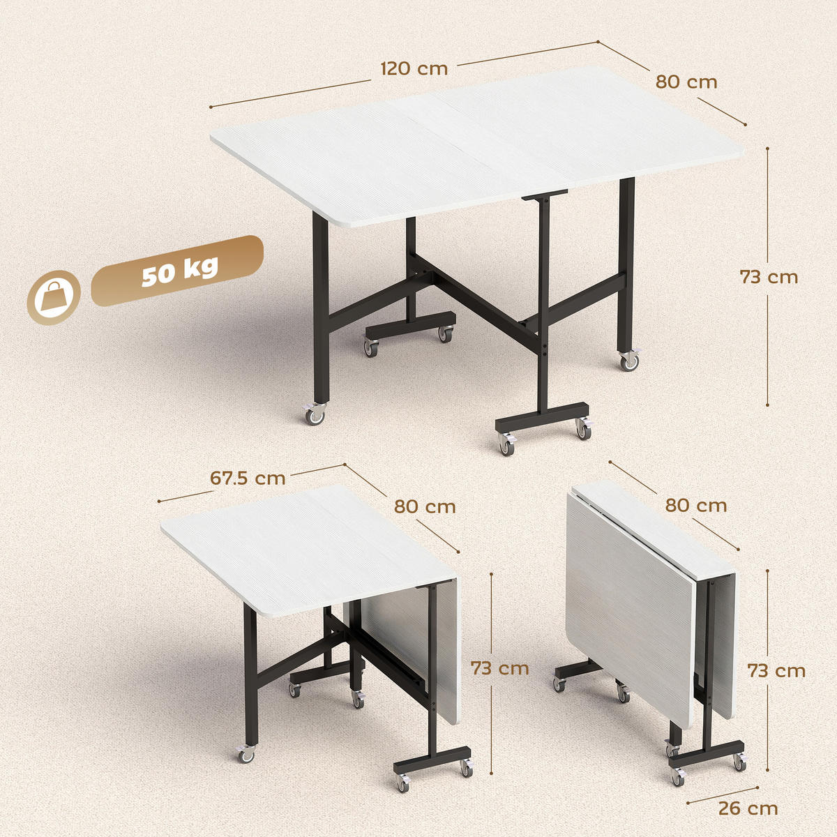 ESSTISCH Weiß 1 Stück - Weiß, Naturmaterialien (120/80/73cm) - GiPP