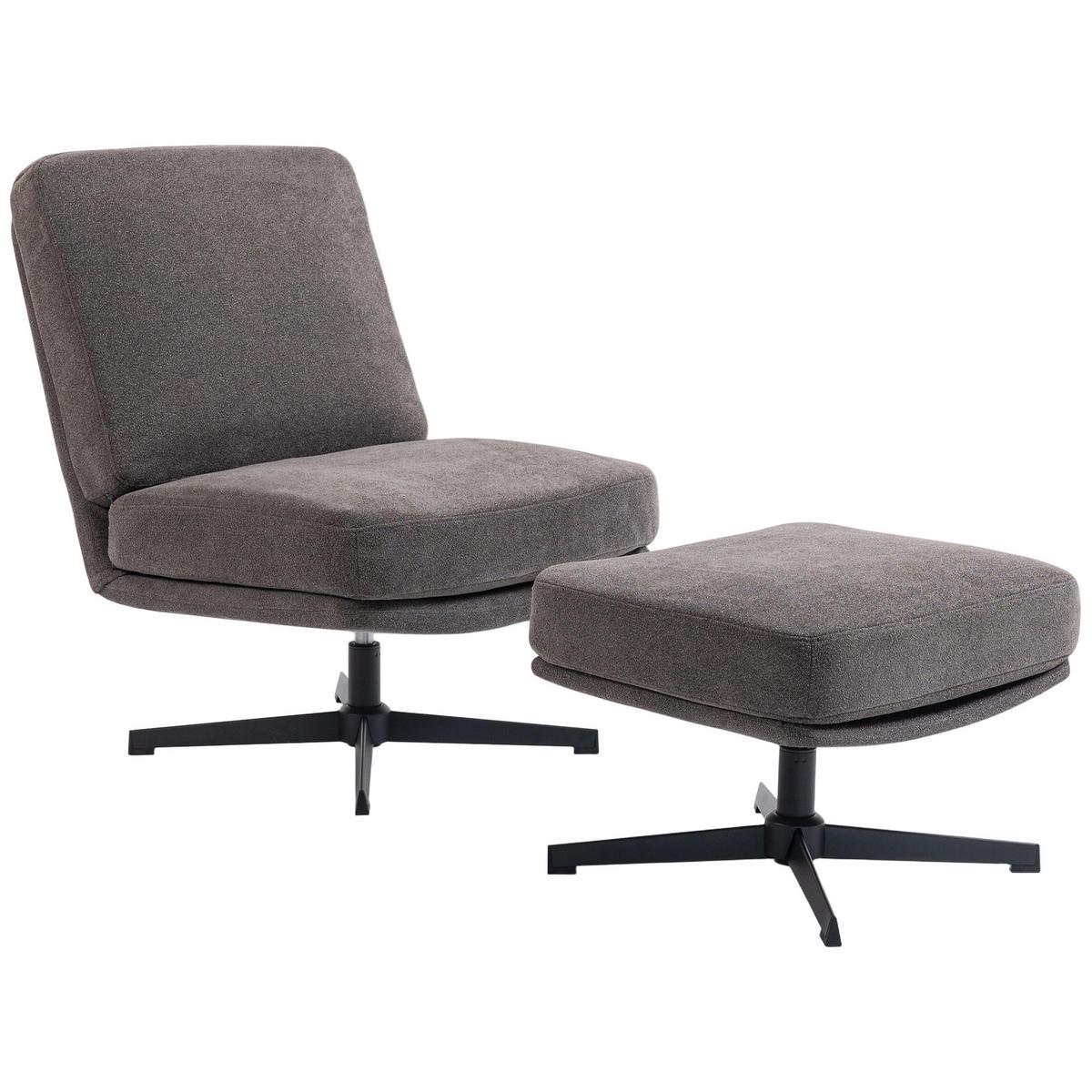 LOUNGESESSEL DE-07595 mit Hocker, 360° drehbar und Leinenoptik Dunkelgrau - Dunkelgrau, Textil (68/93/91cm) - ComfortXL