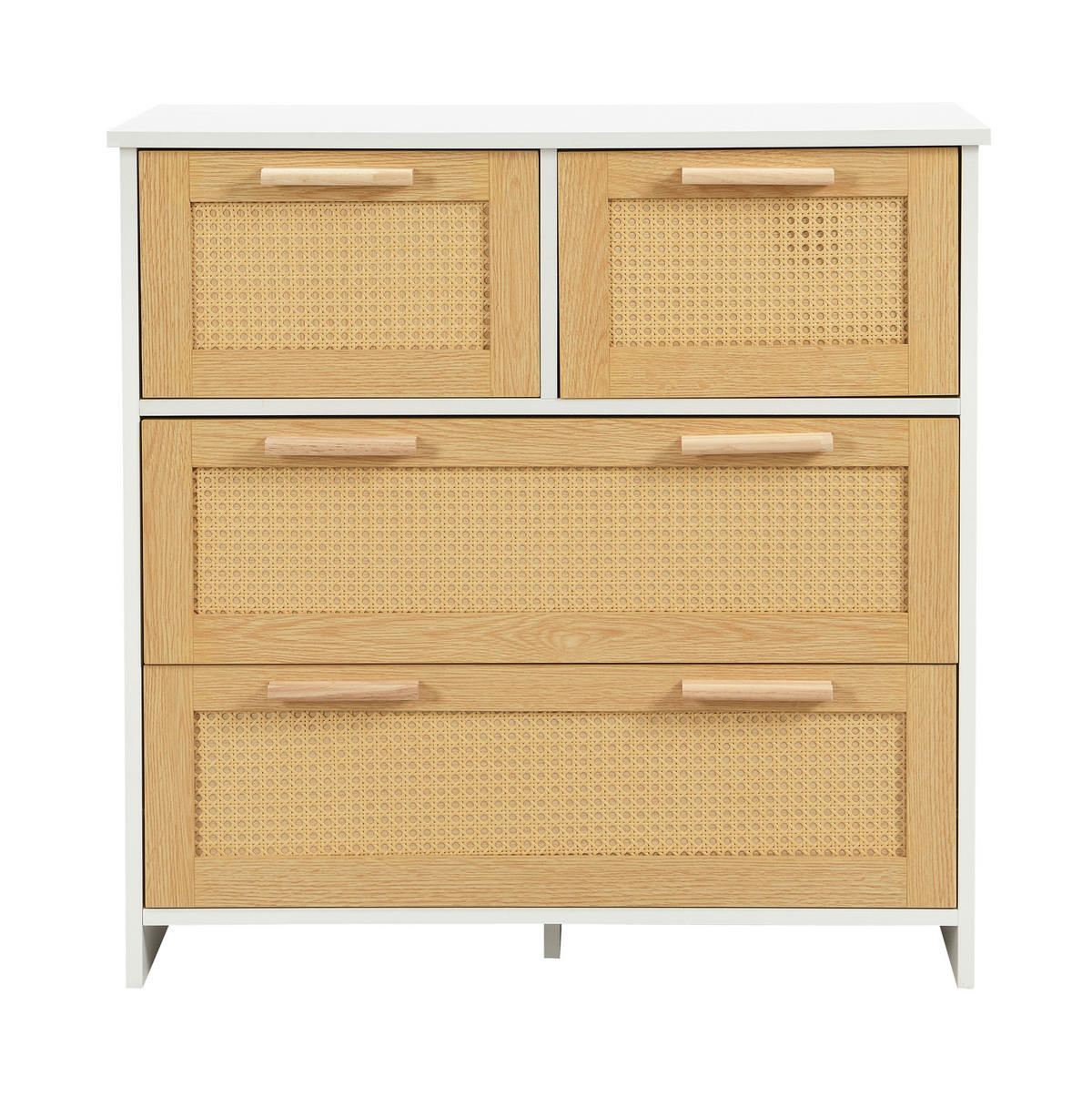 KOMMODE 80/38/80 cm mit 4 Schubladen und Rattanfronten - Weiß, Holzwerkstoff (80/38/80cm) - BEAOK