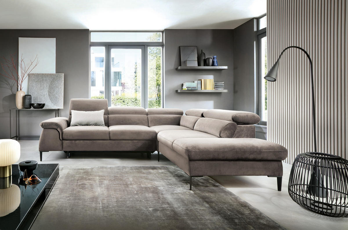 SCHLAFSOFA 280 cm Amaro L mit verstellbaren Kopfstützen, Rechts, Dunkelbeige - Cappuccino, Holz (214/280cm) - Emporius