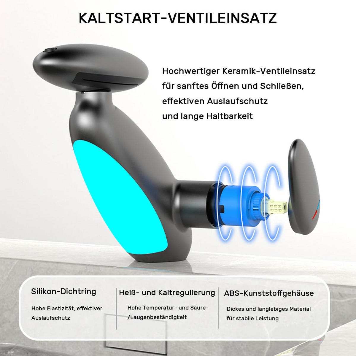 WASCHTISCHARMATUR – Grau – Mit Ambiente-Beleuchtung - Grau, Metall (36/13.5/24.5cm)