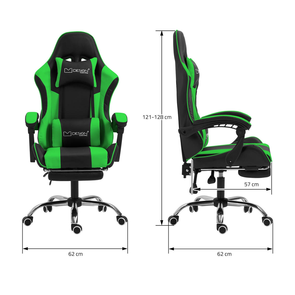 GAMING-STUHL schwarz grün - Grün, Metall (62/128/62cm) - ML-DESIGN