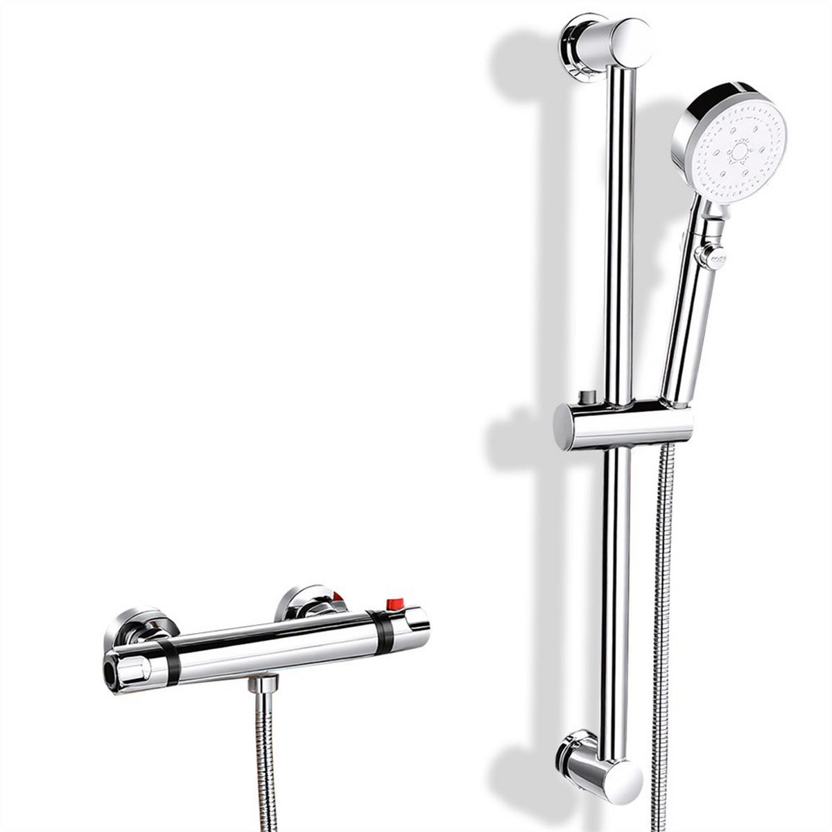 DUSCHSYSTEM mit Thermostat - Duschsystem Thermostat runder Ventilkörper mit Sicherheitssperre Handbrause - Silberfarben, Metall (28/63.5/4cm) - DELFA
