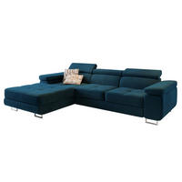 ECKSOFA ELMA L-S Blau Velours-Stoff mit Schlaffunktion - Blau, Holz (280/205cm) - MASSENO