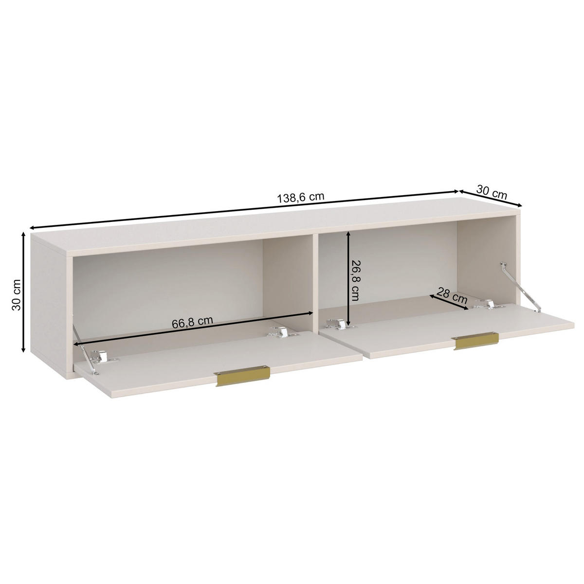 TV-HÄNGEBOARD Vena 2-türig, Schwarz, 140 cm - Goldfarben/Schwarz, Holzwerkstoff/Kunststoff (138.6/30/30cm) - Selsey
