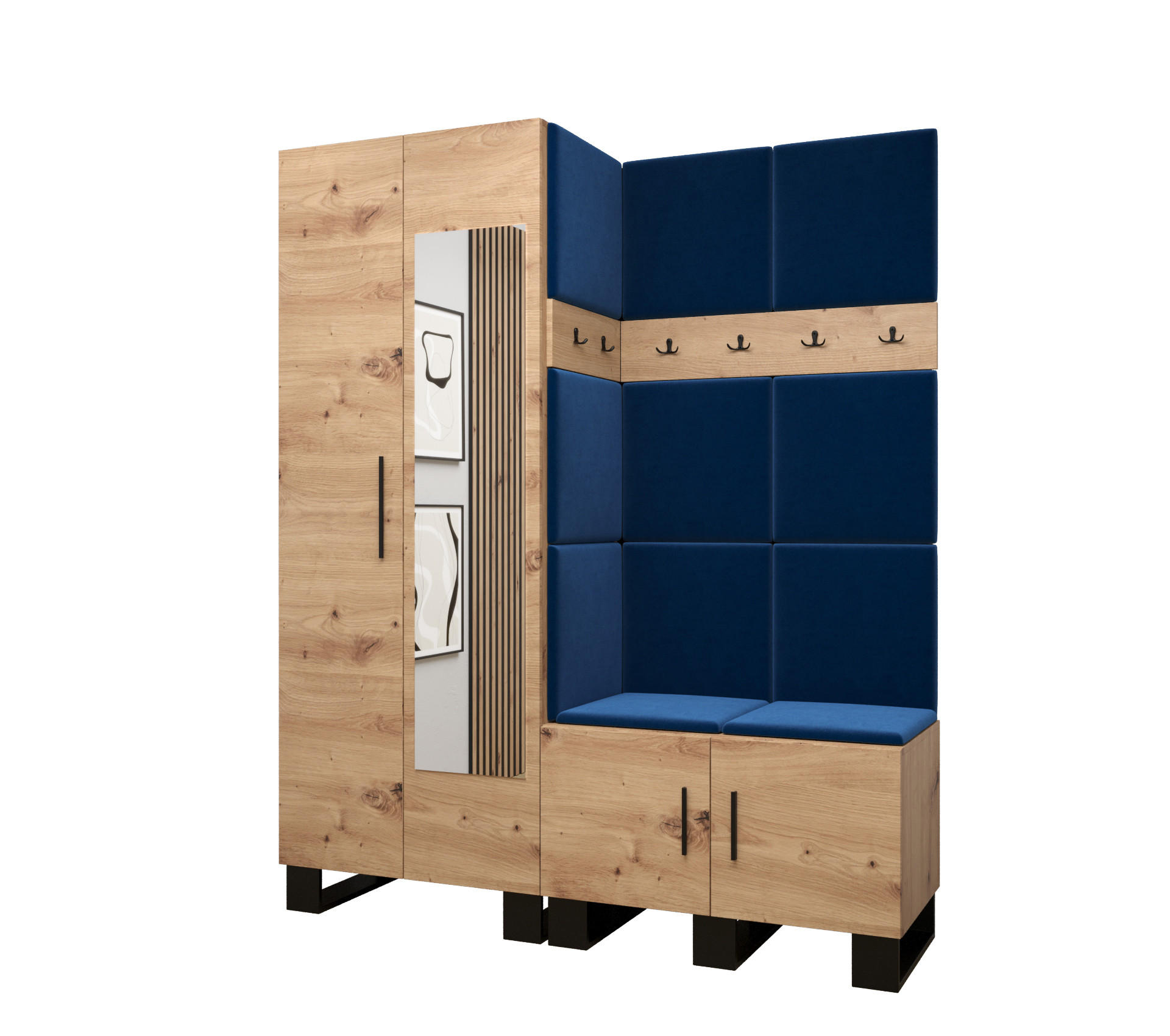 Abiks Möbel Garderoben-Set Eiche Artisan, Dunkelblau 158x196x45.6 cm