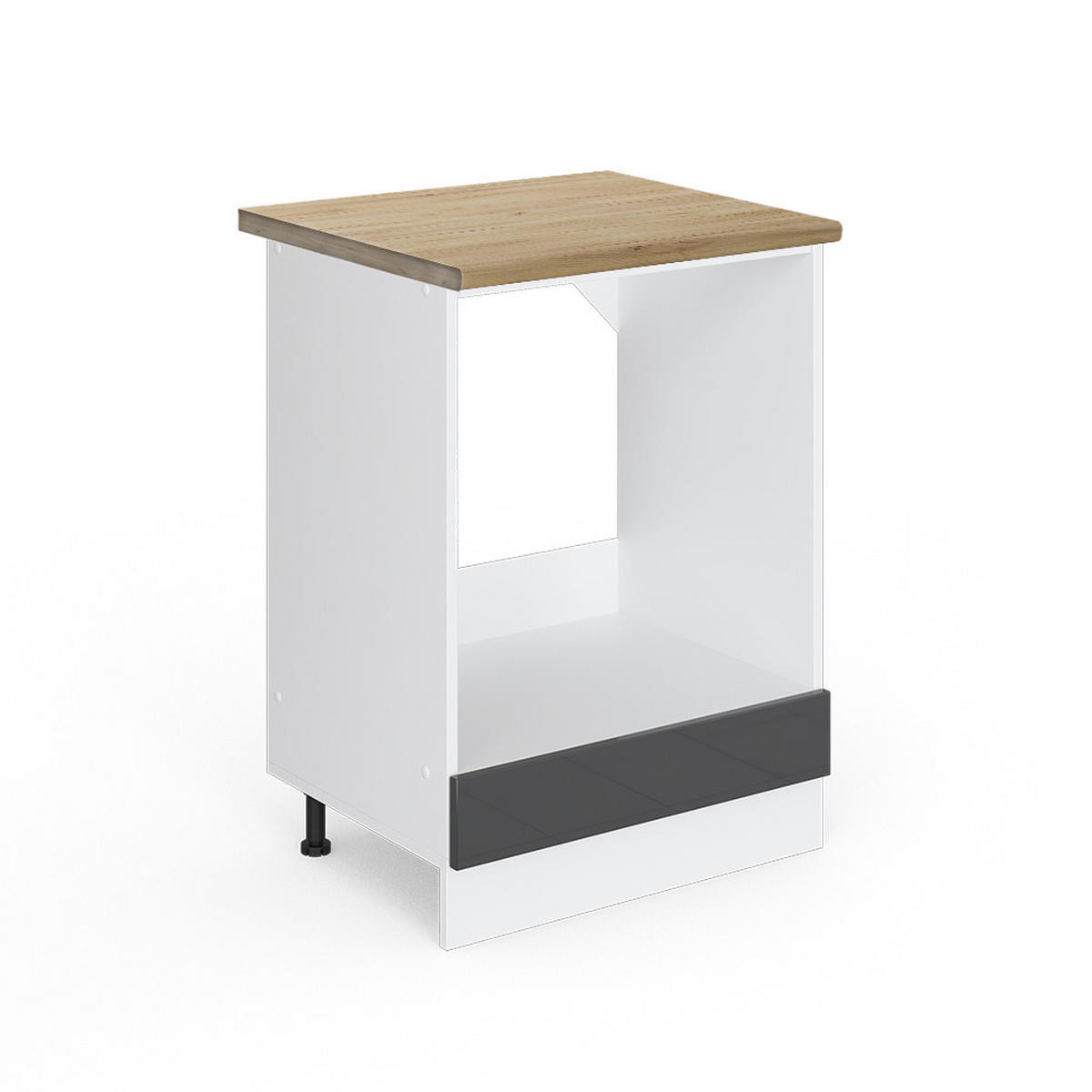HERDUMBAUSCHRANK R-Line Anthrazit Hochglanz 60 cm, AP Eiche - Schwarz Hochglanz/Anthrazit, Holzwerkstoff (60/81.6/60cm) - Vicco