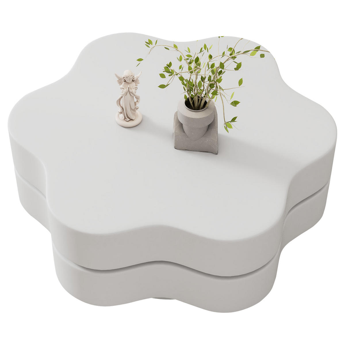 COUCHTISCH 74,8/67,5/31 cm Cremeweiß mit 360° drehbarer Tischplatte und Doppelkörper-Design - Weiß, Holzwerkstoff (74.8/67.5/31cm) - OKWISH