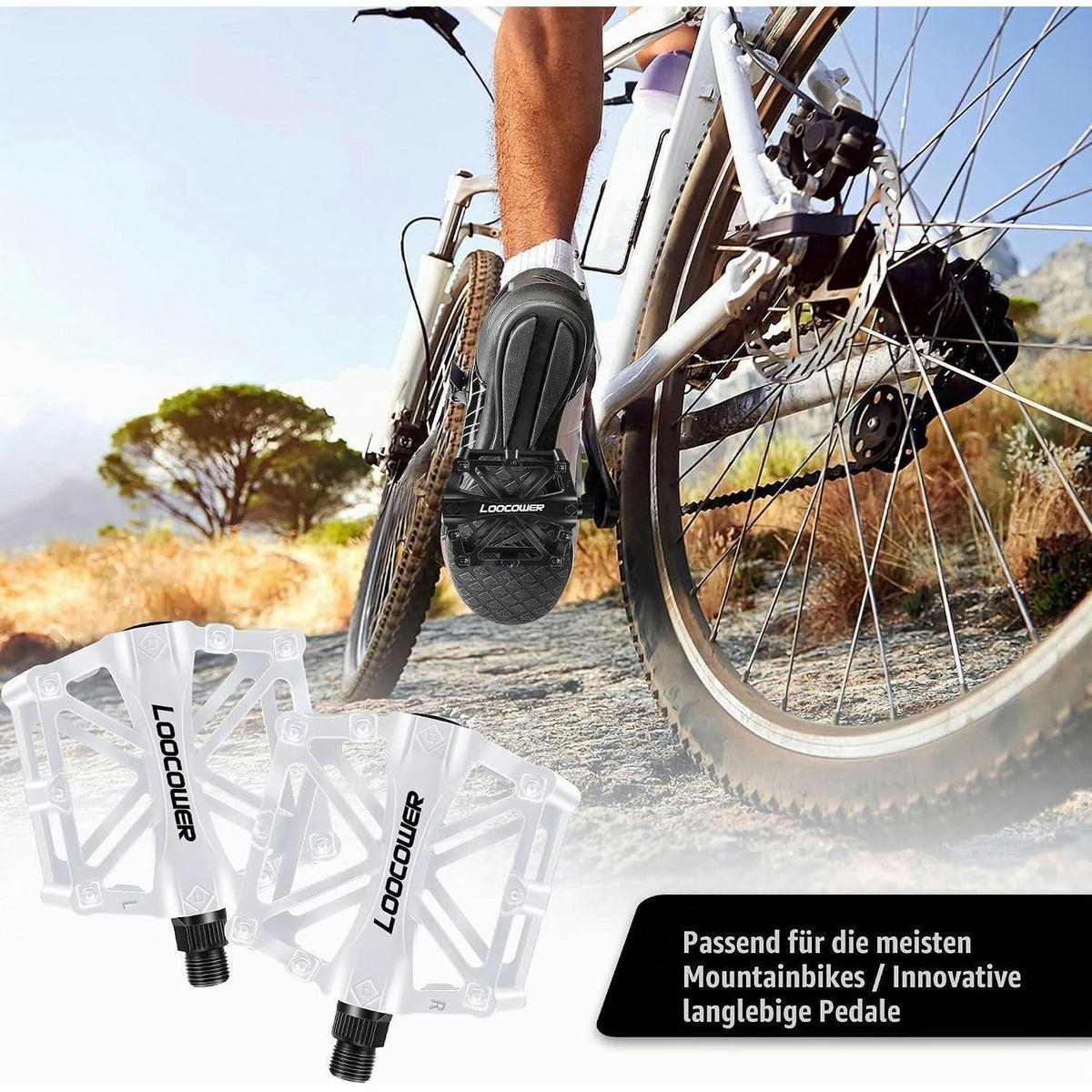 FAHRRADPEDALE Aluminiumlegierung Anti-Rutsch 9/16 Zoll Weiß - Weiß, Metall (9.5/1.5/12cm)