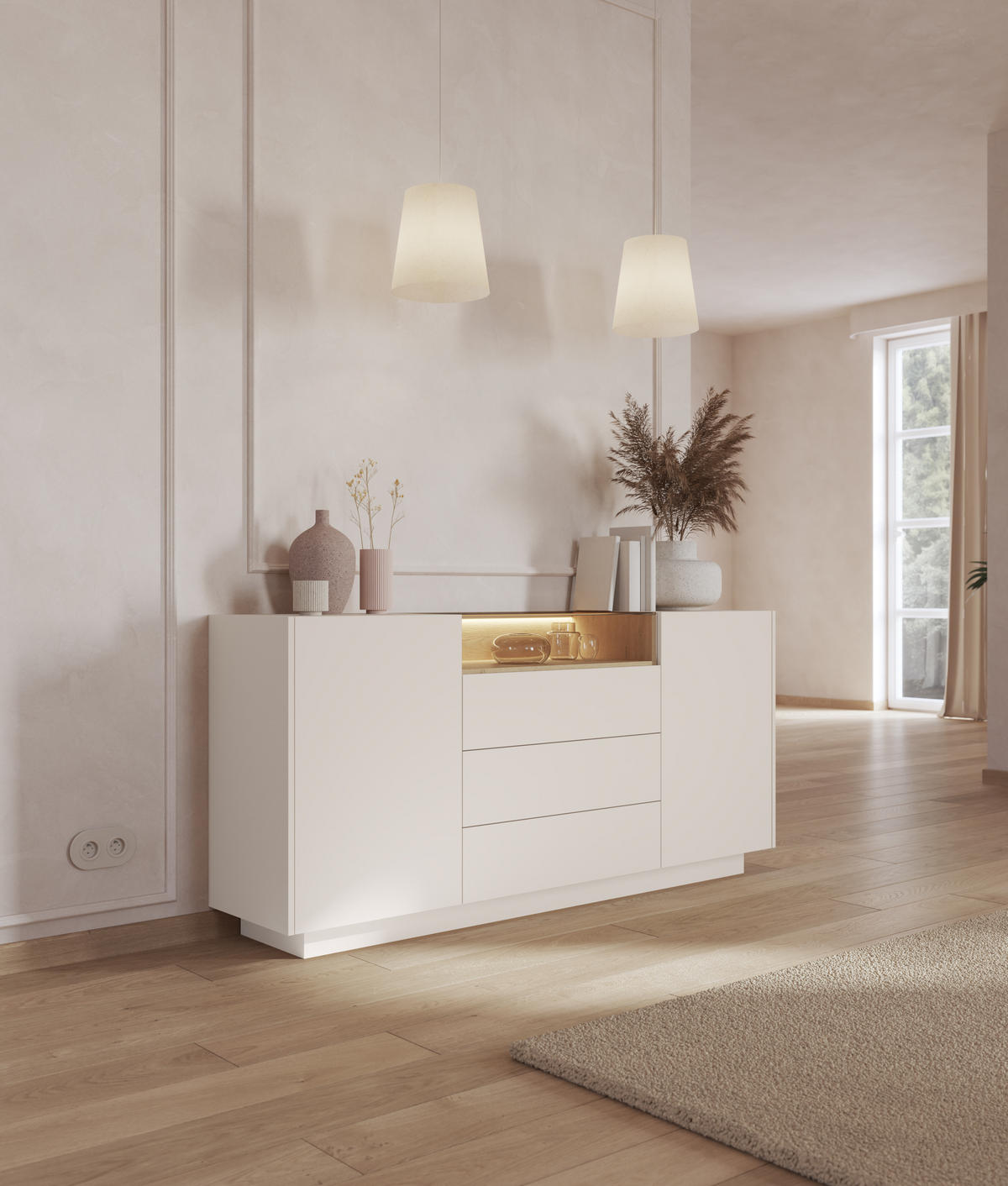 KOMMODE: beige + cremona Eiche, 176,4 x 83 x 39,5 cm - Beige, Holzwerkstoff (176.4/83/39.5cm) - 3XE LIVING