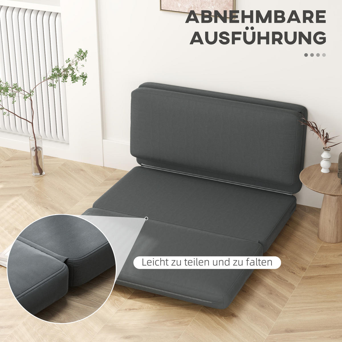 BODENSOFA 3-in-1 Klappbar Schlafsofa mit Samtoptik für Schlafzimmer, Wohnzimmer - Dunkelgrau, Textil (138/10/270cm) - HOMCOM