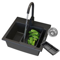 GRANITSPÜLE Teor mit Batterie Siphon - Schwarz, Kunststoff/Stein (42/17/46cm) - Granitan