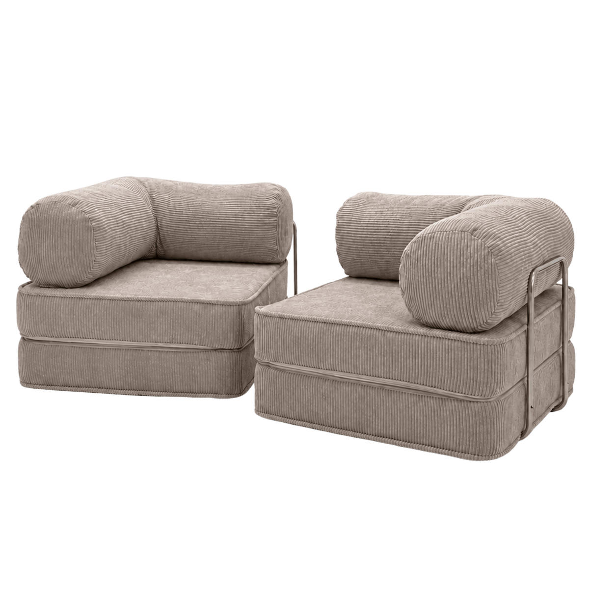 SOFA SURB Duo 100 Schlafsofa 2-Sitzer Taupe 200/100 cm - Taupe/Chromfarben, Textil/Metall (200/70/100cm) - SURB