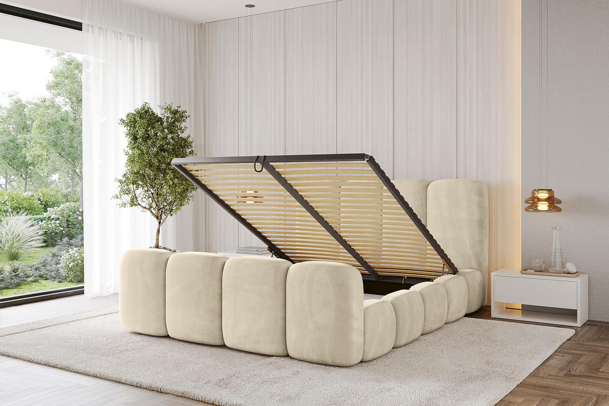 POLSTERBETT mit Bettkasten, Fußteil und Lattenrost, Boxbett ohne Matratze - KALA-Z 180x200 Beige - Ecru, Holzwerkstoff/Textil (180/200cm) - ALTDECOR