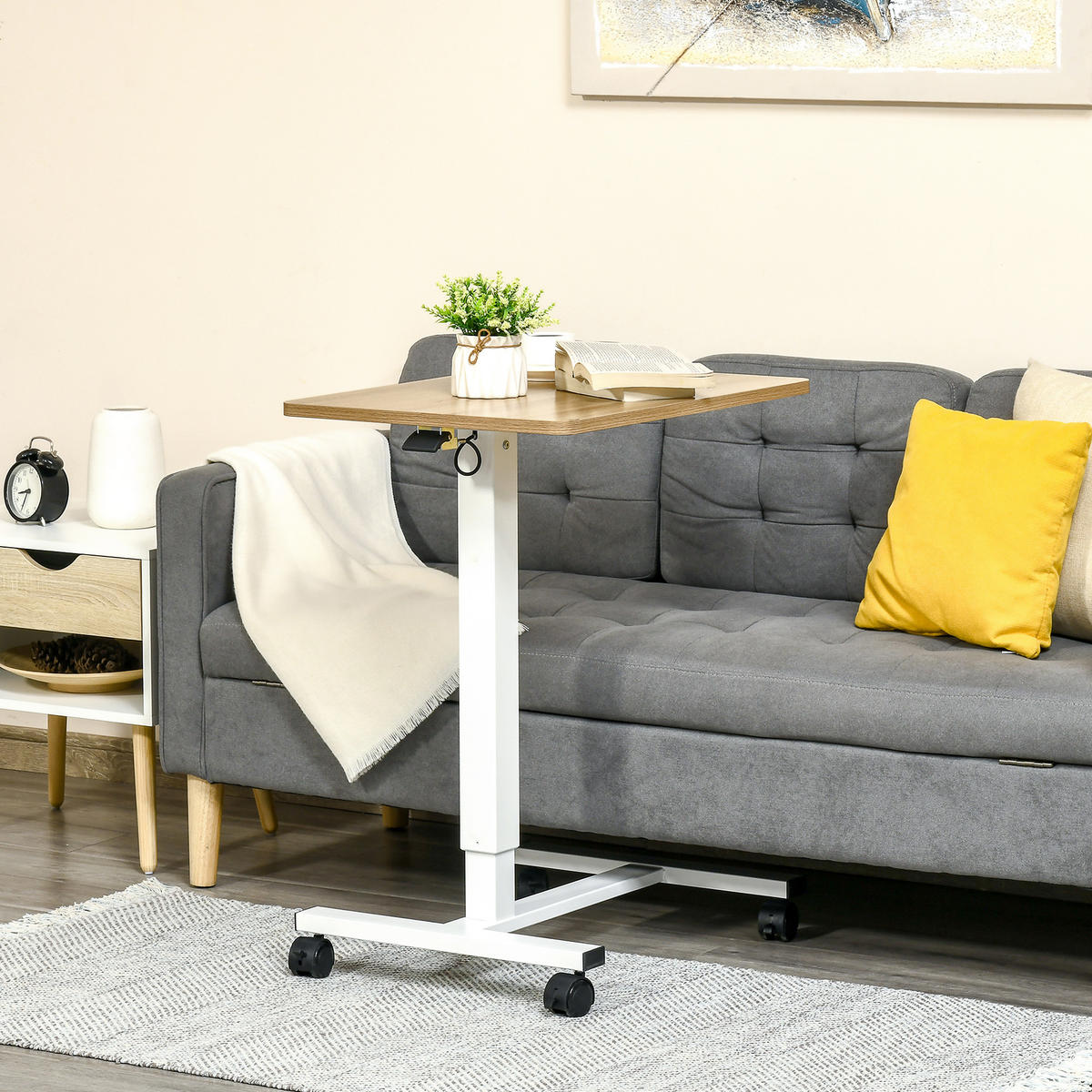 SCHREIBTISCH Laptoptisch mit Gaslift Höhenverstellbar C-Form Beweglich bis 70kg - Naturfarben, Kunststoff (65/48/110cm) - HOMCOM