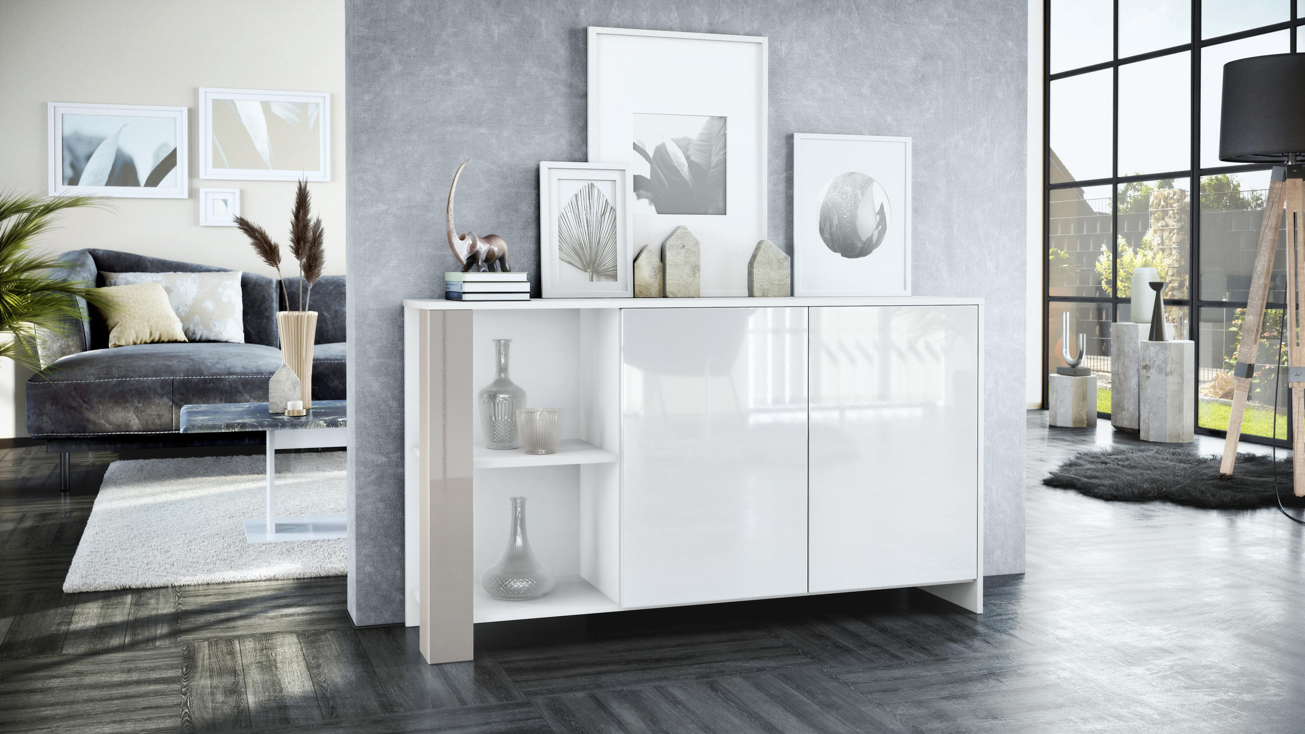 SIDEBOARD Canto Sandgrau Hochglanz - Sandfarben, Holzwerkstoff (143/81/36cm) - Vladon