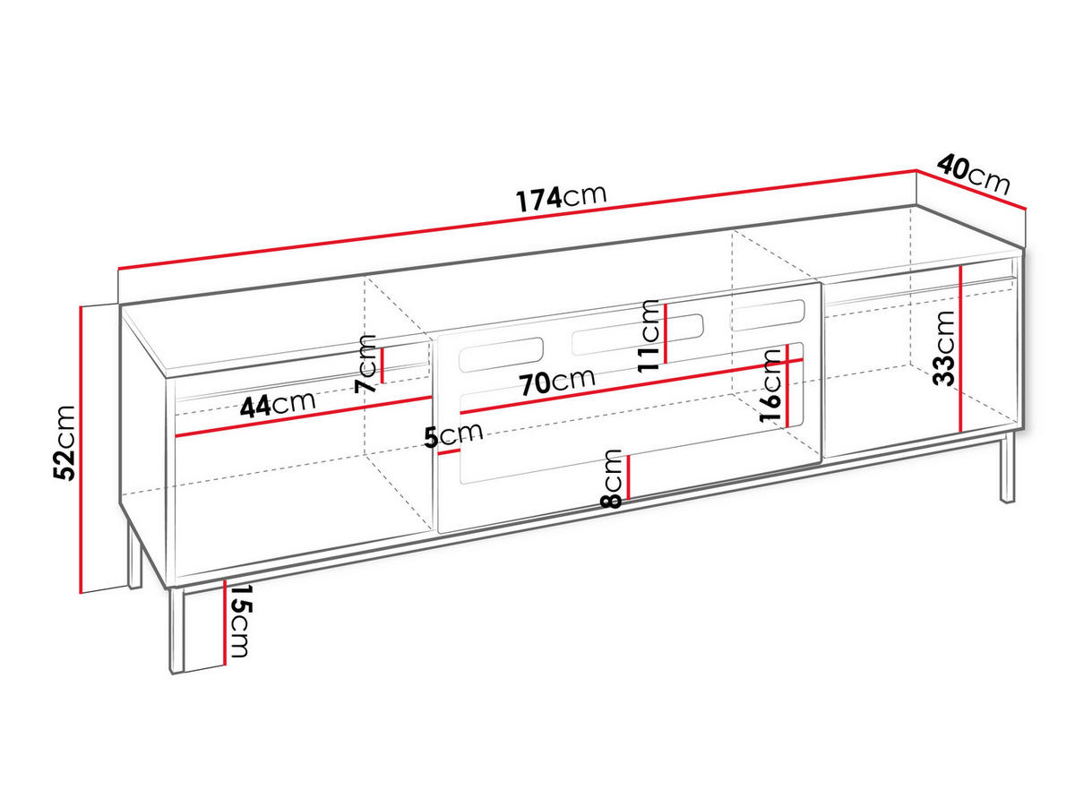 TV-LOWBOARD Ozmi 2K EF mit Kamin - Schwarz/Weiß, Holzwerkstoff/Metall (174/52/40cm) - MIRJAN24