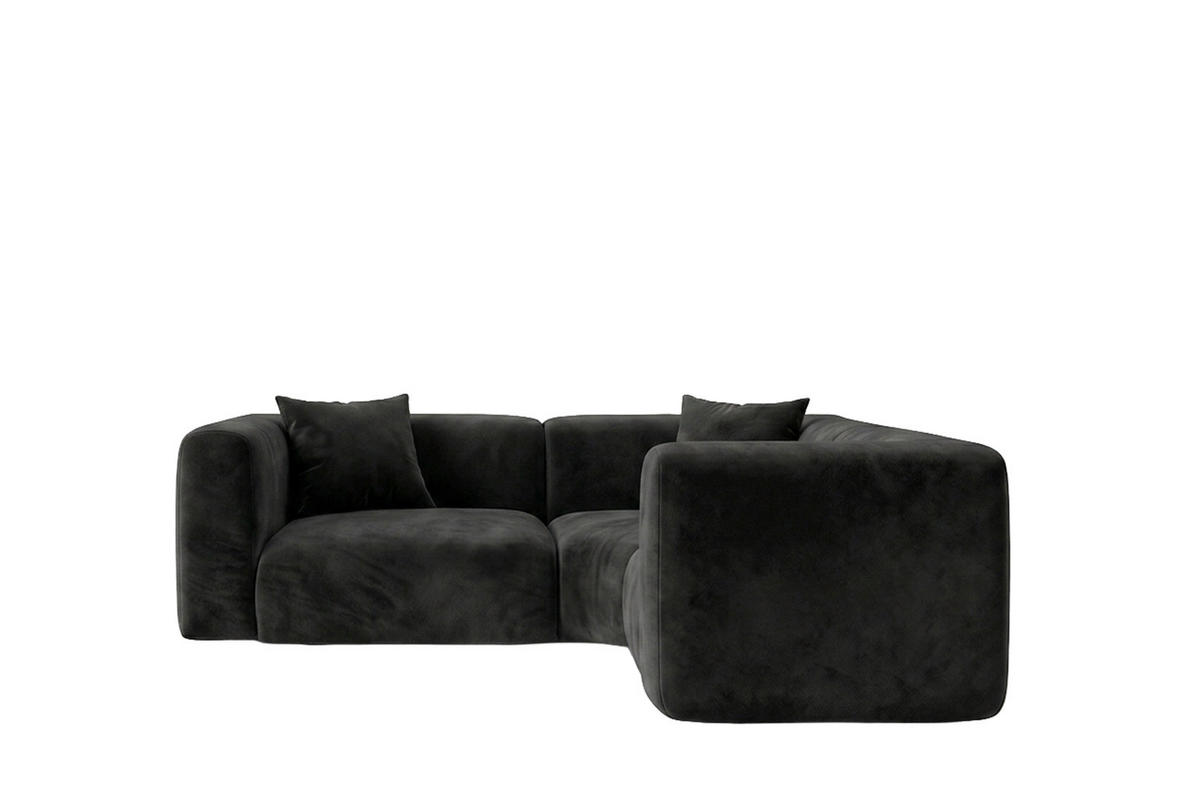 ECKSOFA Modulares, Corner Mini, Velvet-Stoff Bluvel, Schwarz, GRETA - Schwarz, Holz (190/190cm) - Kaiser Möbel