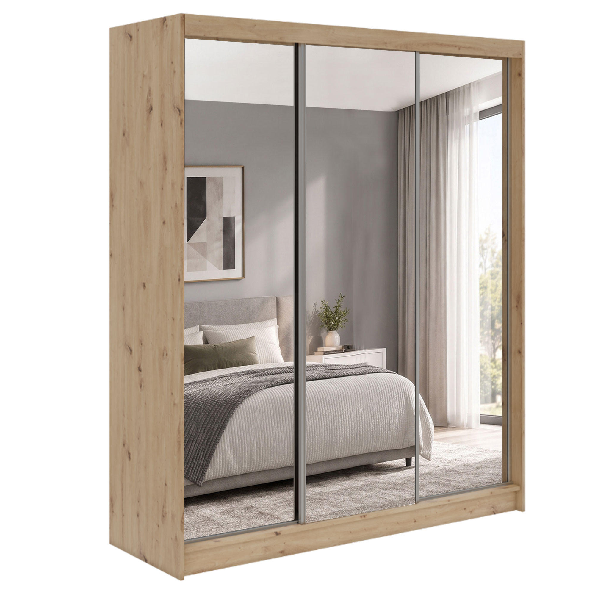 Beautysofa Schwebetürenschrank Eiche Artisan 180x216x61 cm