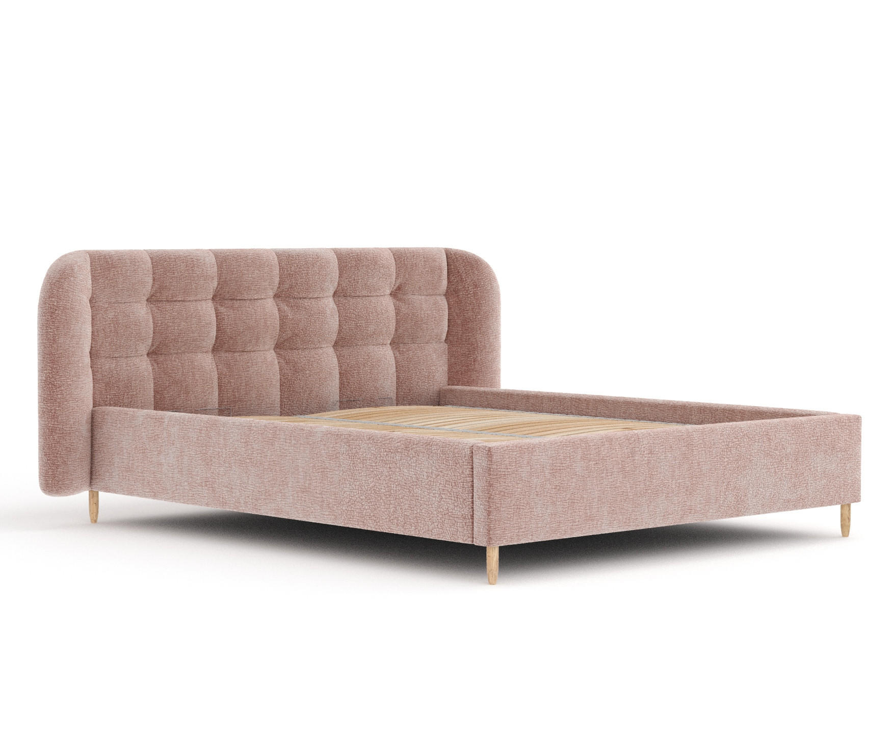 POLSTERBETT Nuno Rosa 140/200 cm im Chenille-Stoff - Pink/Naturfarben, Holz/Holzwerkstoff (140/200cm) - Maison de Reve