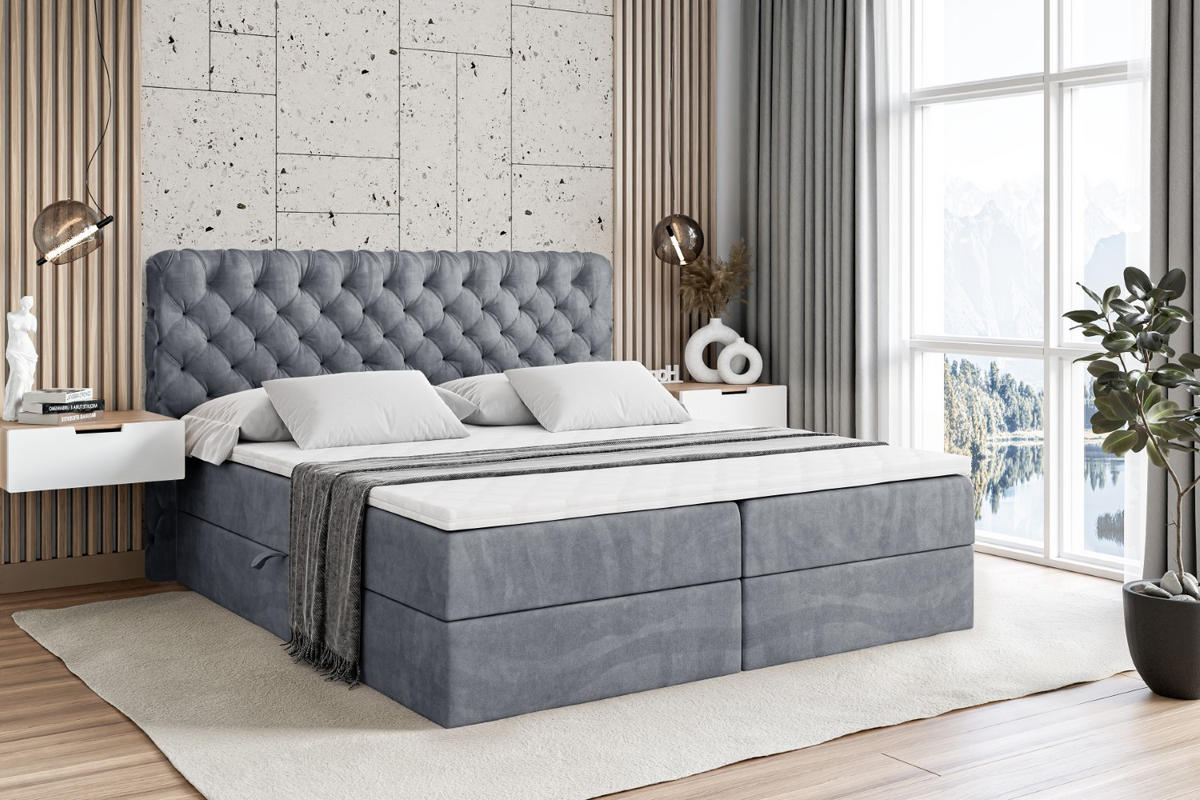 BOXBETT mit Matratze H4 und Lattenrost - BOXI8 - 180x200 cm - H4 - Grau - Grau, Holzwerkstoff (180/200cm) - ALTDECOR