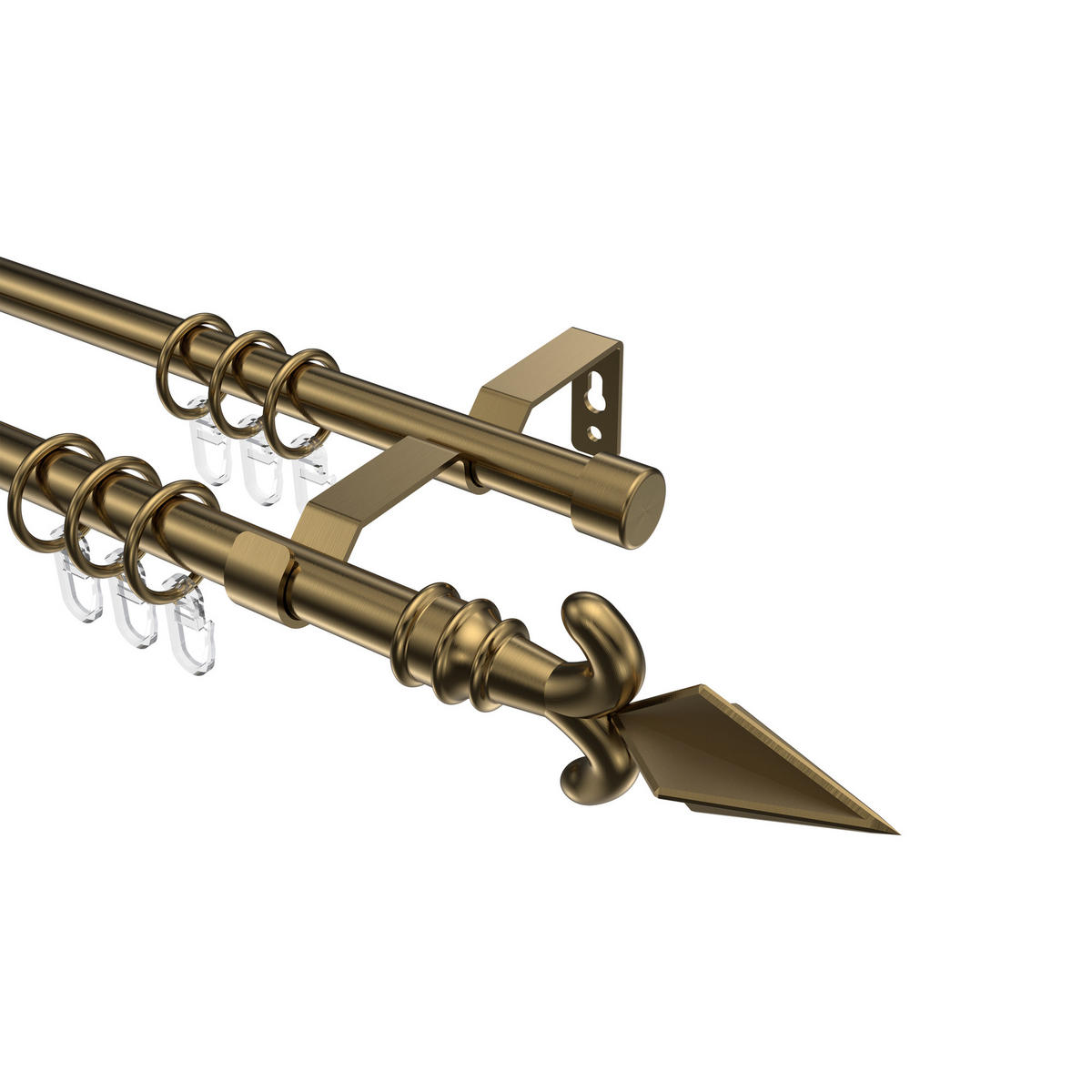 GARDINENSTANGE Olymp Matteo 160 cm, 2-läufig, 16 mm Ø Messing Antik - Messingfarben/Bronzefarben, Metall (160cm) - INTERDECO