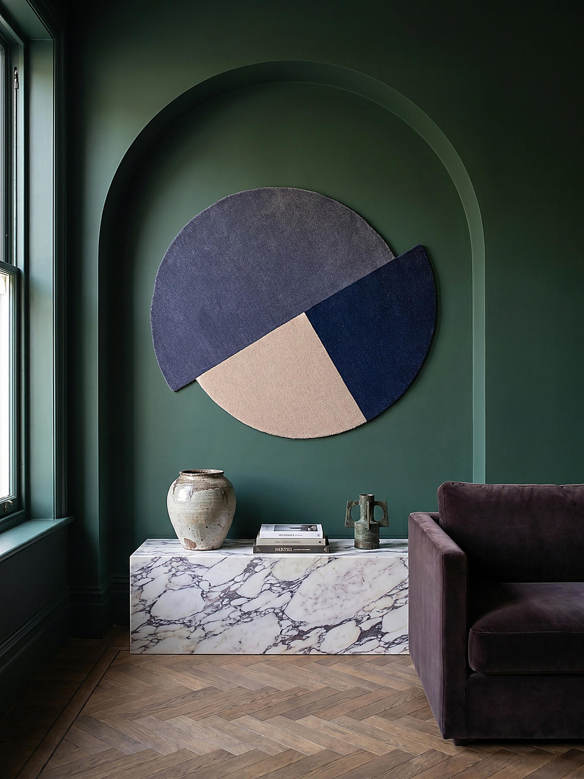 WOLLTEPPICH HALLEIN, geometrisch, Blau-Beige, Ø 200 cm - Blau, Textil (200/200cm) - KADIMA DESIGN