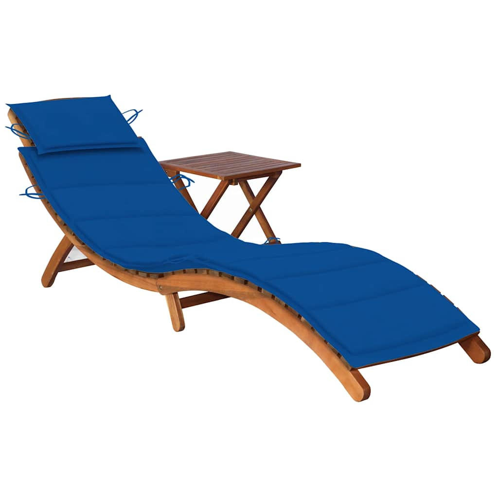 SONNENLIEGE mit Tisch und Auflage Massivholz Akazie - Blau, Holz (55/64/184cm) - furnicato