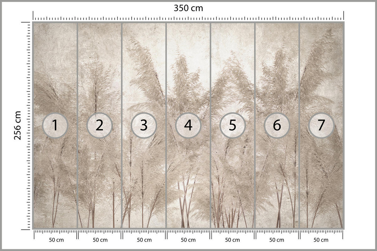 FOTOTAPETE für Schlafzimmer Pampasgras Vintage Beige Boho 350x256 - Beige/Braun, Papier (350/256cm) - Muralo