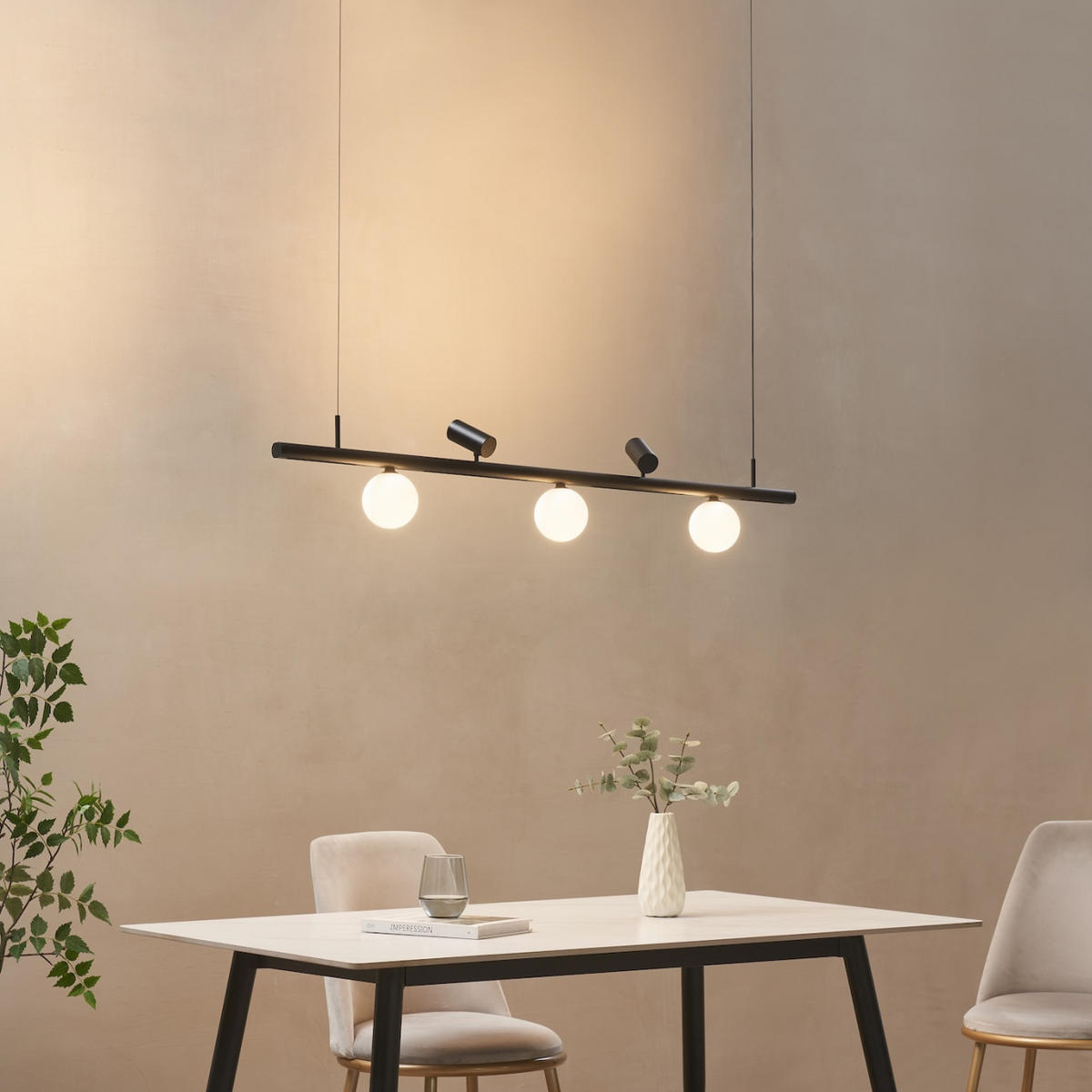 PENDELLEUCHTE MIT SPOTSTRAHLERN Lyne, Schwarz und weiß, 125cm - Weiß, Glas (125/125/8.5cm) - KOSILUM