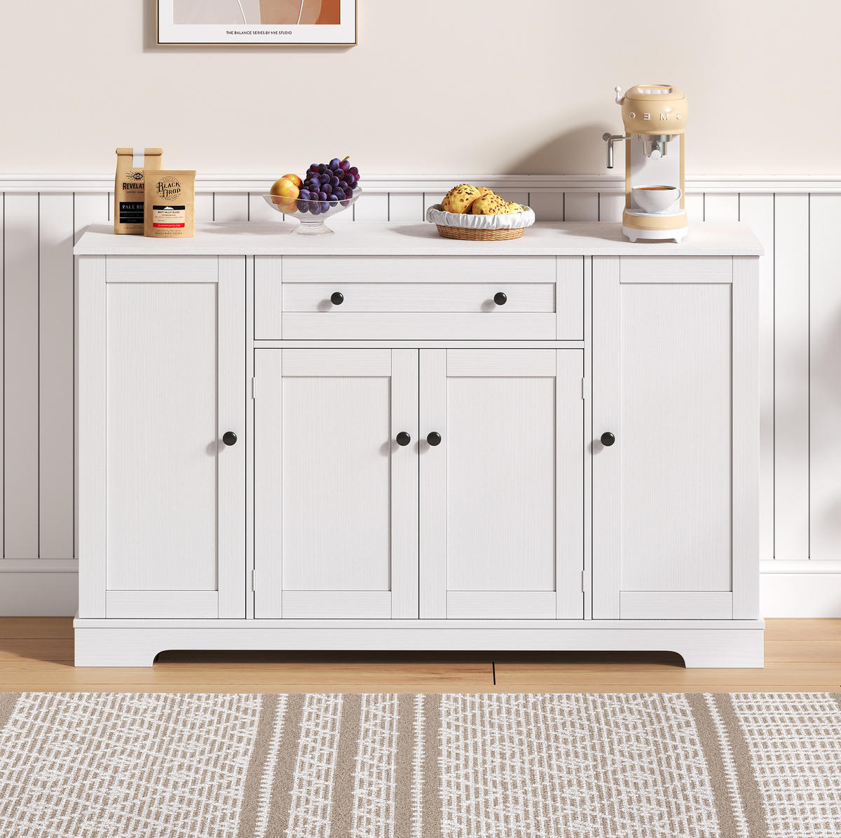SIDEBOARD aus MDF in Weiß mit Schublade, Doppeltürfach und verstellbaren Einlegeböden, 138/40/85 cm, Weiß - Weiß, Holzwerkstoff (138/85/40cm) - Redom