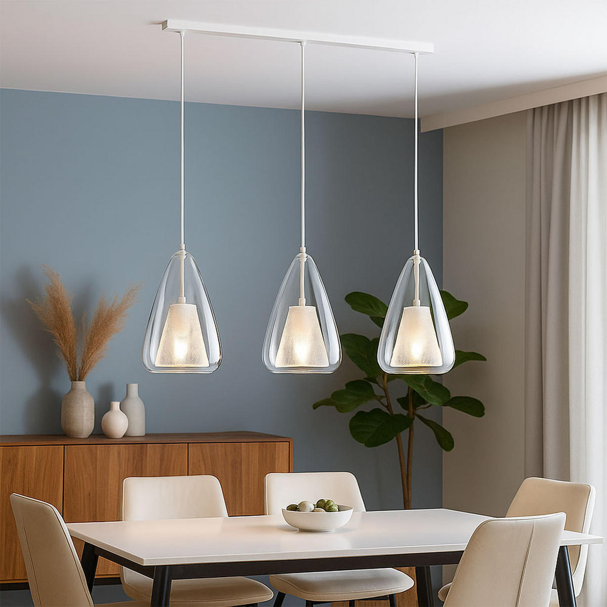 PENDELLEUCHTE Metall Weiß Klar - Weiß, Metall (75/16.5/150cm) - Nowa