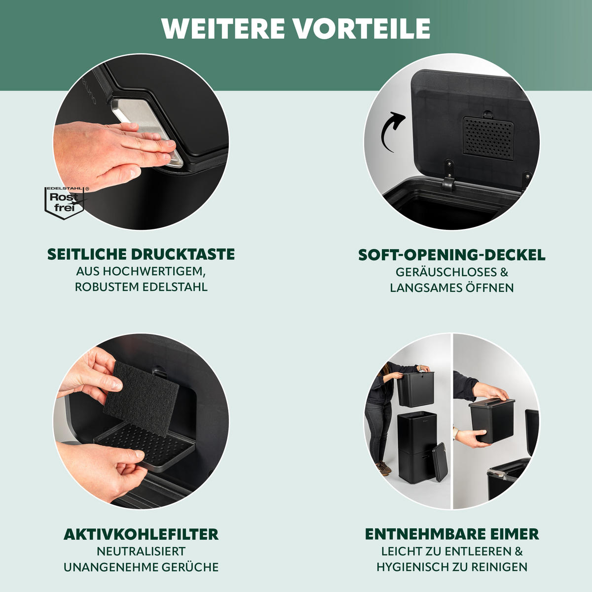ABFALLEIMER, 58 Liter, aus Metall, schwarz - Schwarz, Metall (40.5/78/31cm) - eluno