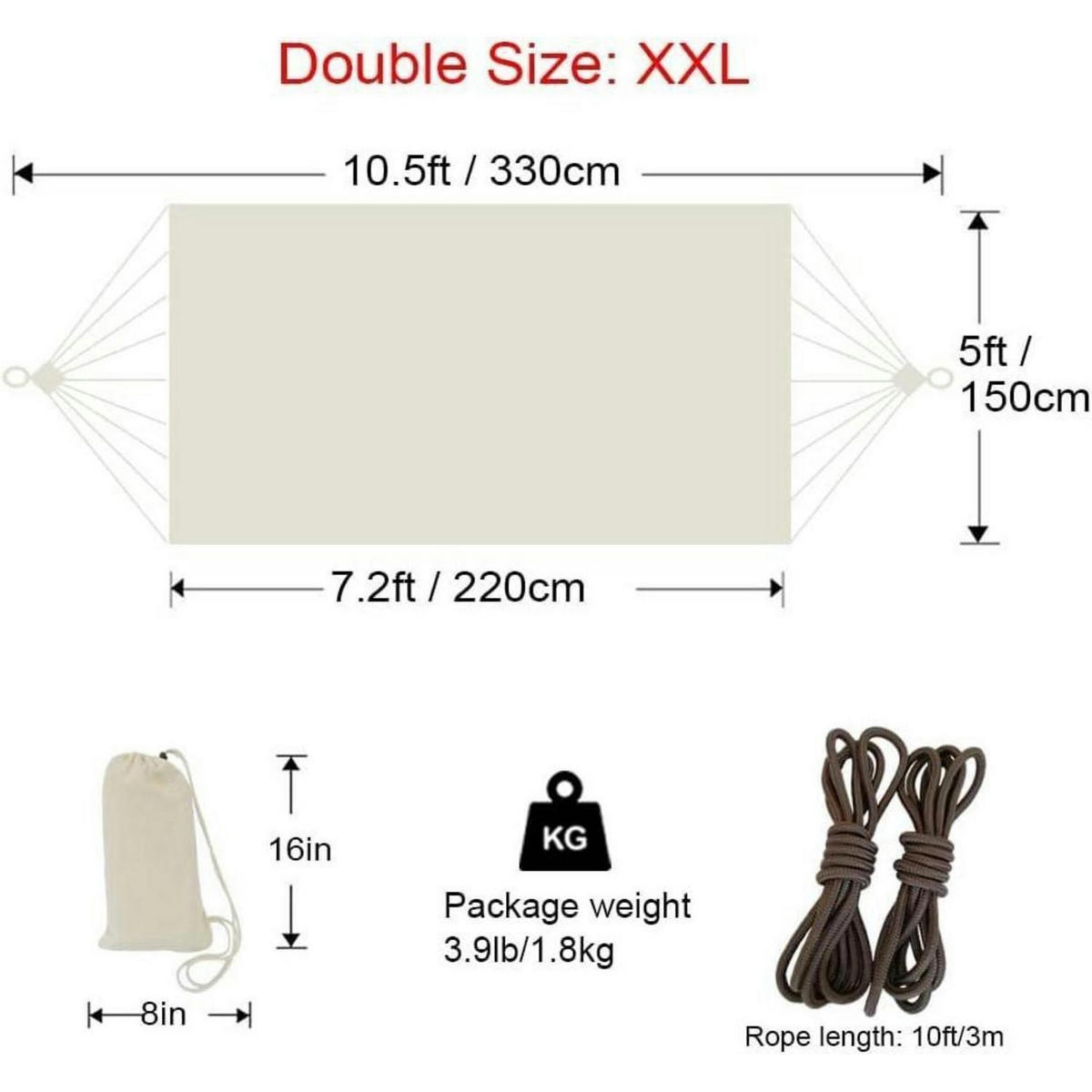 HÄNGEMATTE Leinwand Beige 220 x 150 cm - Creme, Textil (149.9/2.5/221cm)