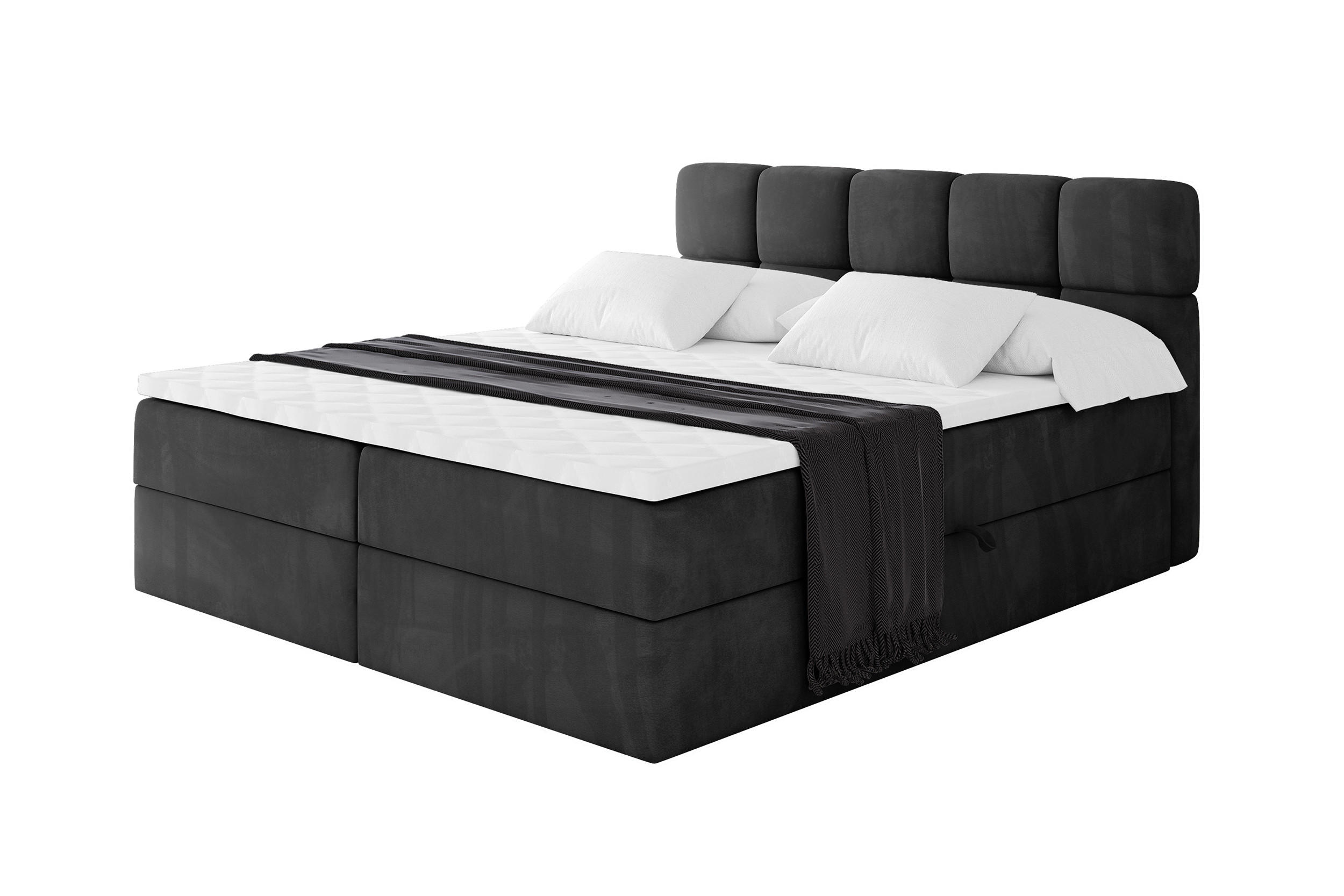 BOXBETT mit Matratze H4 - FAMA - 180x200 cm Schwarz Casablanca - Schwarz, Holzwerkstoff (180/200cm) - ALTDECOR