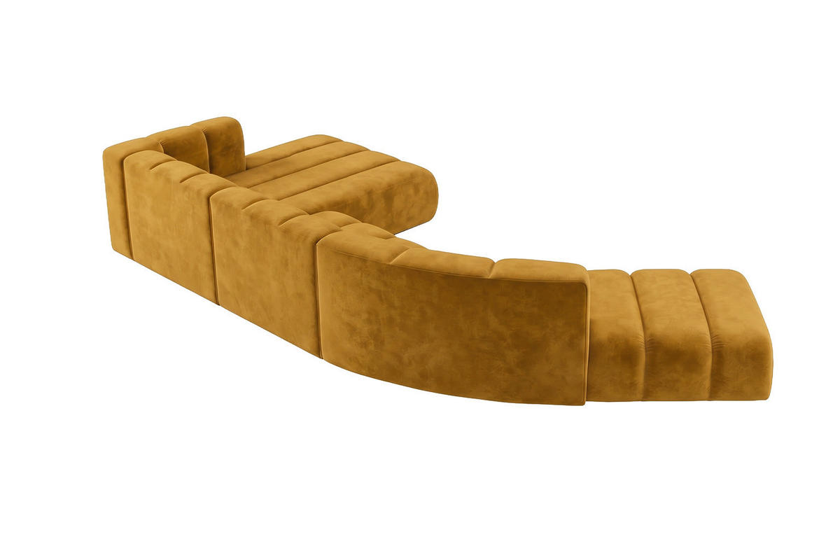 ECKSOFA Modulares In L-Form, Velvet-Stoff Riviera, Senffarbe, Links, GRAND Round - Gelb, Holz (445/179cm) - Kaiser Möbel