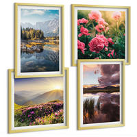 BILDER SET 4er Set - 50x50 cm & 40x60 cm Goldrahmen - Blumengarten, Bergwiese, Wasser - Goldfarben, Kunststoff (50/50cm) - TULUP
