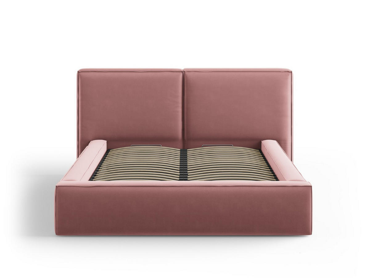 BETT mit Bettkasten und Kopfteil Jodie aus Samt rosa 140x200cm - Pink, Textil (140/200cm) - Micadoni