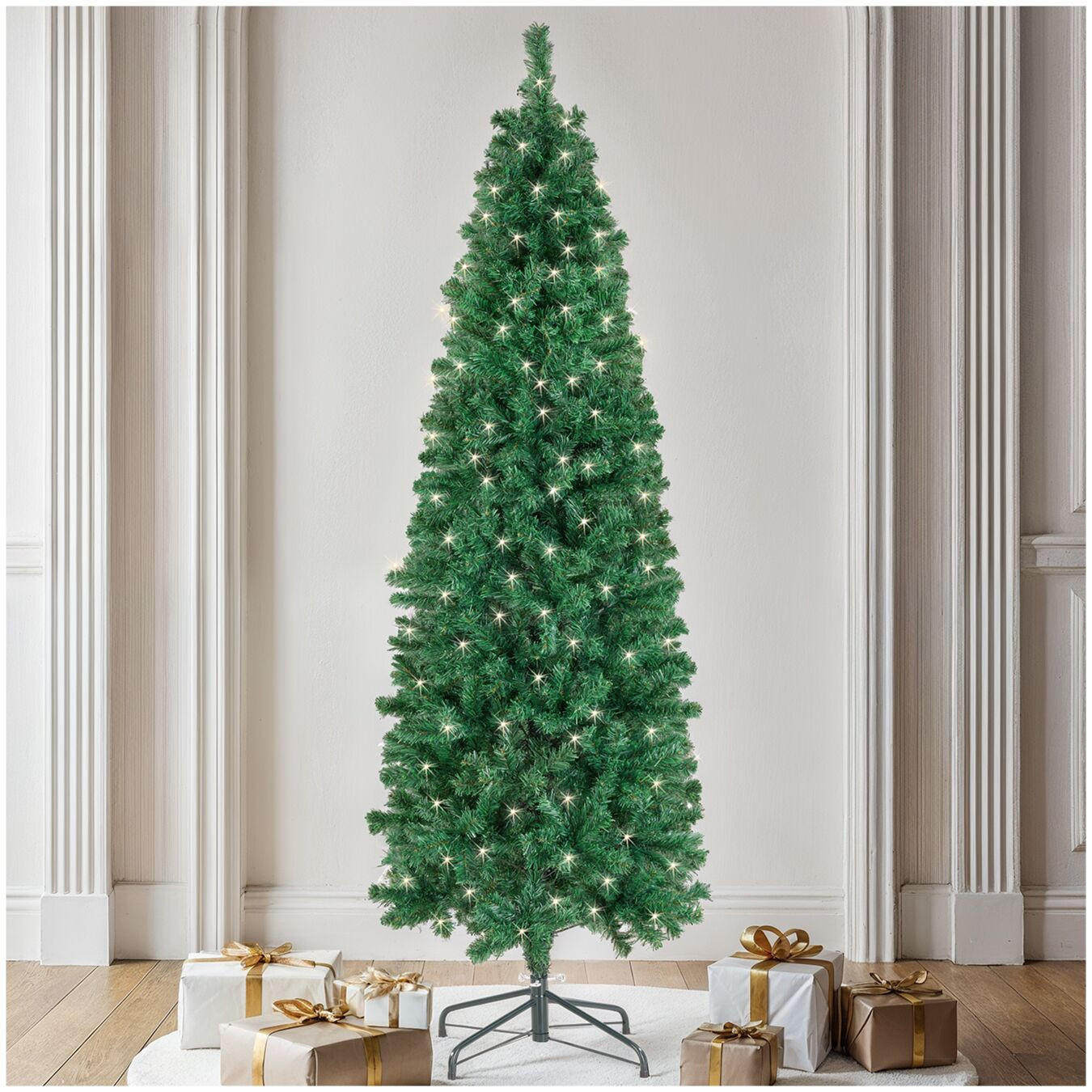 SET WEIHNACHTSBAUM MIT LICHTERKETTE ,pulverbeschichteter Metallständer mit Kunststoffkappen,grün - Grün, Kunststoff (150cm) - tectake