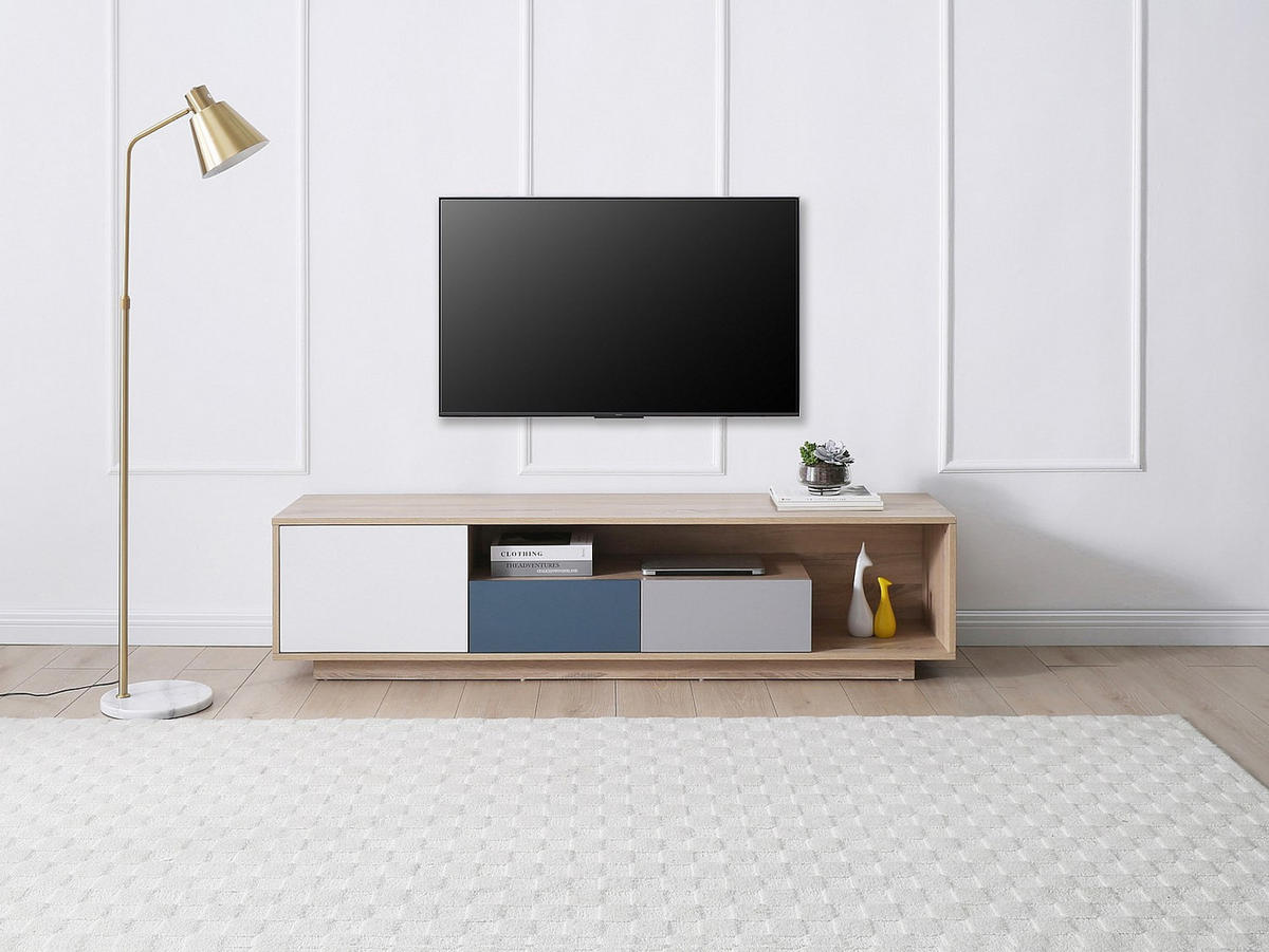 TV-MÖBEL mit 1 Tür, 2 Schubladen & 1 Ablagefach - Mehrfarbig - FILUTIA - Naturfarben, Holz (180/45/39.8cm) - Vente-Unique