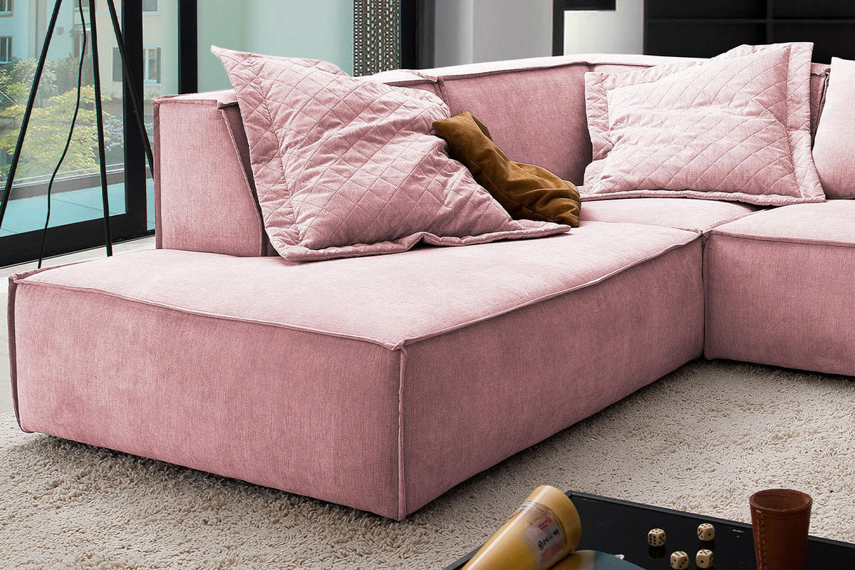 ECKSOFA SAMU Pink Webstoff - Pink/Schwarz, Textil (226/224cm) - KAWOLA